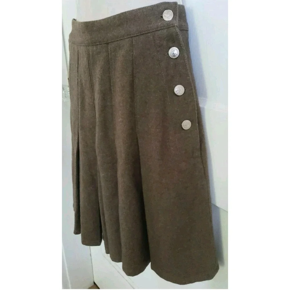 Vtg Goldie Culotte Y2K Skort Retro Pleated Wool Blend Button Up‎ Brown Sz 2
